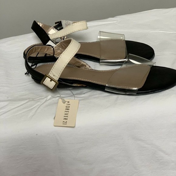 F21 Sandal Size 6 NWT Black,Clear,White - Picture 3 of 5